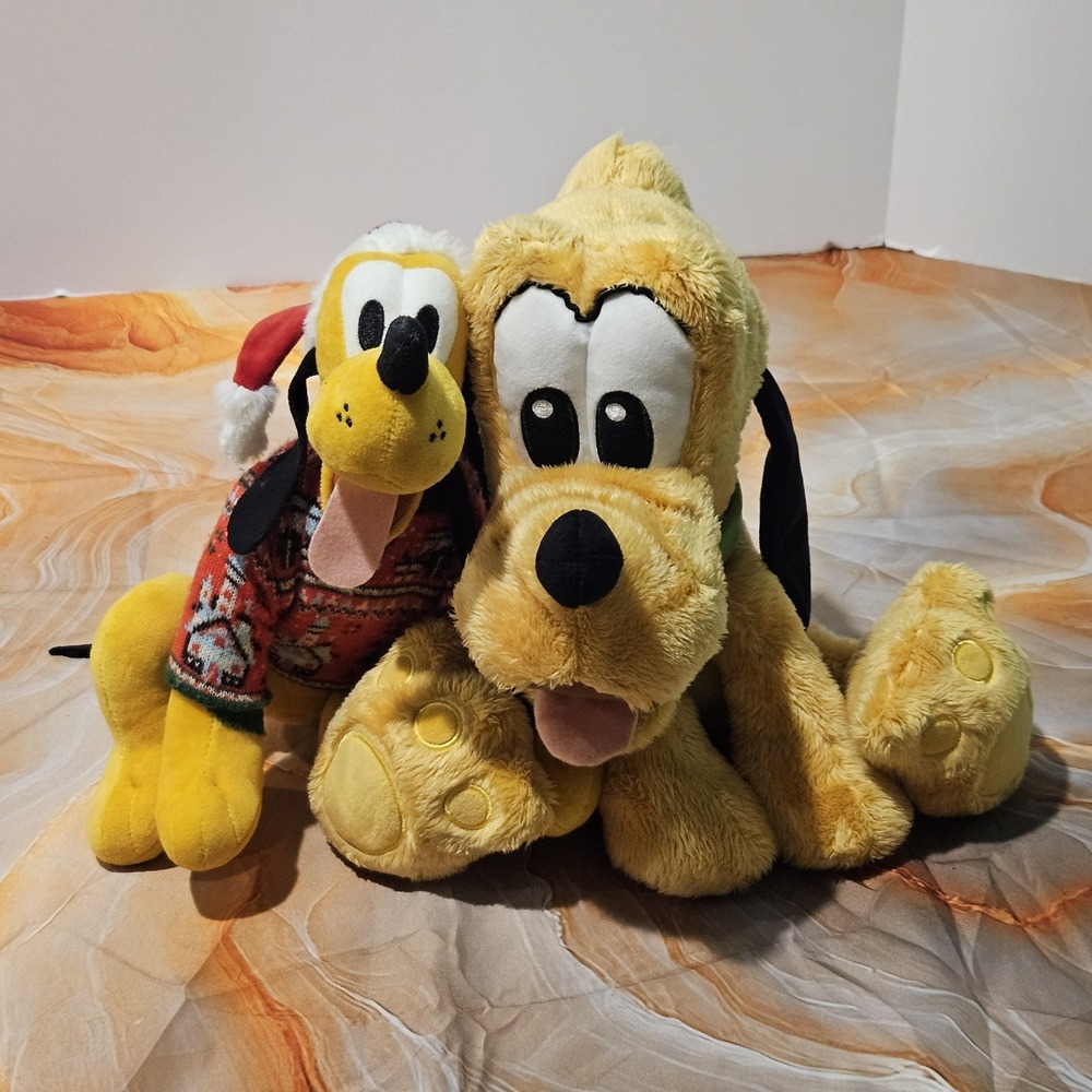 Disney Pluto Plush Lot 2 Big Feet Christmas Sweater Disney Store Holiday
